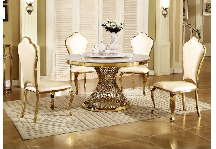 Triangle Cake Table Banquet Wedding Marble Top Golden Metal Base Round Dining Table