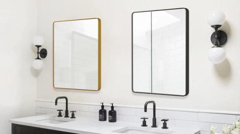 Rectangular Bathroom Mirror with Black Metal Frame
