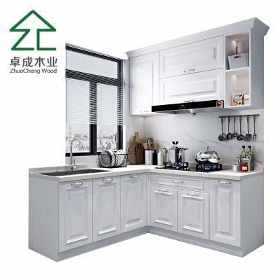 White Plywood PVC Kitchen Cabinet with Hanle