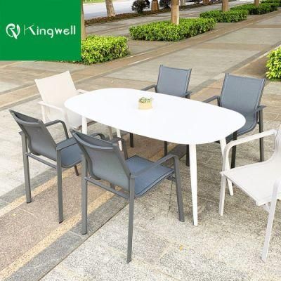 Economic and Efficient Modern Style Outdoor Furniture Aluminium Dining Table and Teslin Mesh Chair