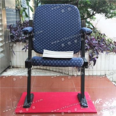 Wholesale Folding Theater Chair with Armrest in Blue Fabric for Auditorium and Church Yc-G66