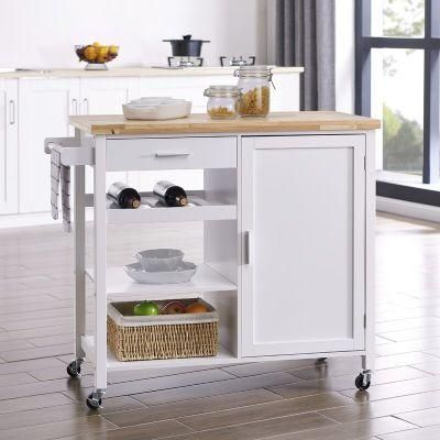American Home Styles High Quality UV Painting 1 Door 1 Drawer Wood Kitchen Cart with Rubber Wood Top