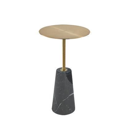 Modern Luxury Natural Stone Round Titanium Stainless Steel Coffee Table