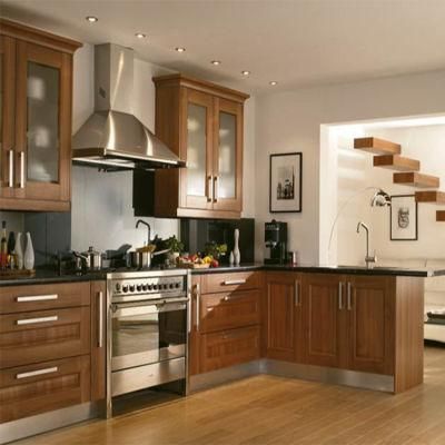 Hot Selling USA Style L Shape Kitchen Cabinets Set Imported Modern Dark Oak Solid Wood Shaker Kitchen Cabinet Design