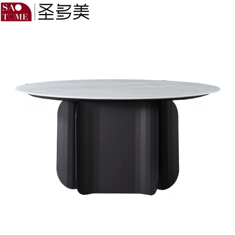 Deluxe Marble Paint Baking Hardware Brown Pearl Round Table with Turntable