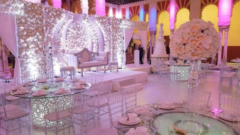 China Factory Event Party Wedding Use Dining Resin Soft Indoor Chair Clear Hotel Acrylic Furniture Chiavari Crystal Dining Table Cloth Cover Chair