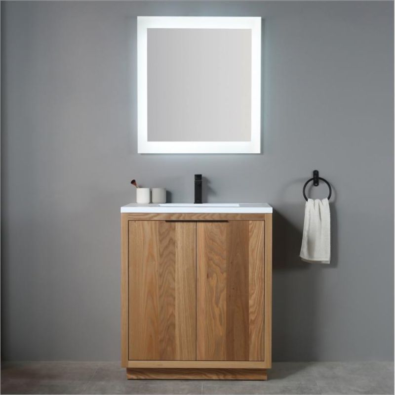 Modern Solid Wood Bathroom Cabinet Simple with Ceramics Contertop