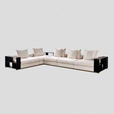 Concise Home Fty Direct Sale Modern Living Room Sofa Set Fabric Upholstered with Steel Base and Wooden Shelf Arm Sofa Set