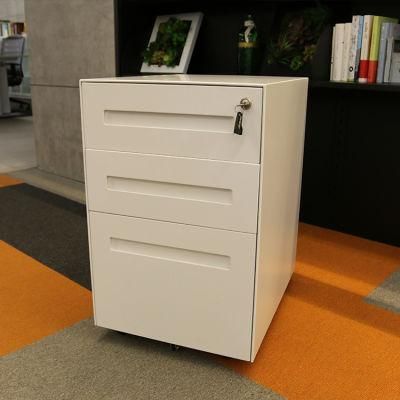 High Quality Modern No Handle Design Under Desk 3 Drawers Melamine Steel Mobile Pedestal Cabinet