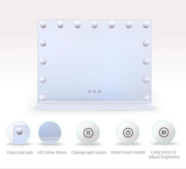 Desktop HD Vanity Mirror Home Hollywood Makeup Mirror with 15 Bulbs