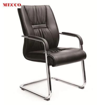 Modern Comfortable Black MID Back Conference Meeting Room Office PU Faux Leather Cantilevered Sled Base Visitor Guest Chairs with Arms
