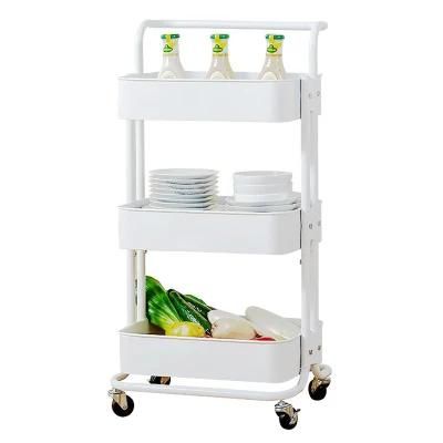 Modern Iron Kitchen Vegetable Trolley Island Storage Cart with Basket