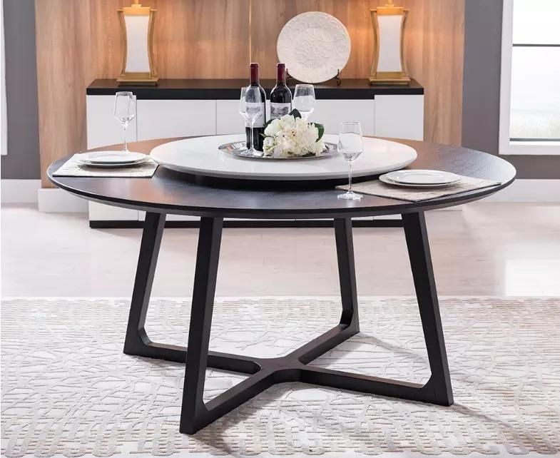 Simple Design 8-Seater Wooden Round Dining Table Customized Rotating Centre