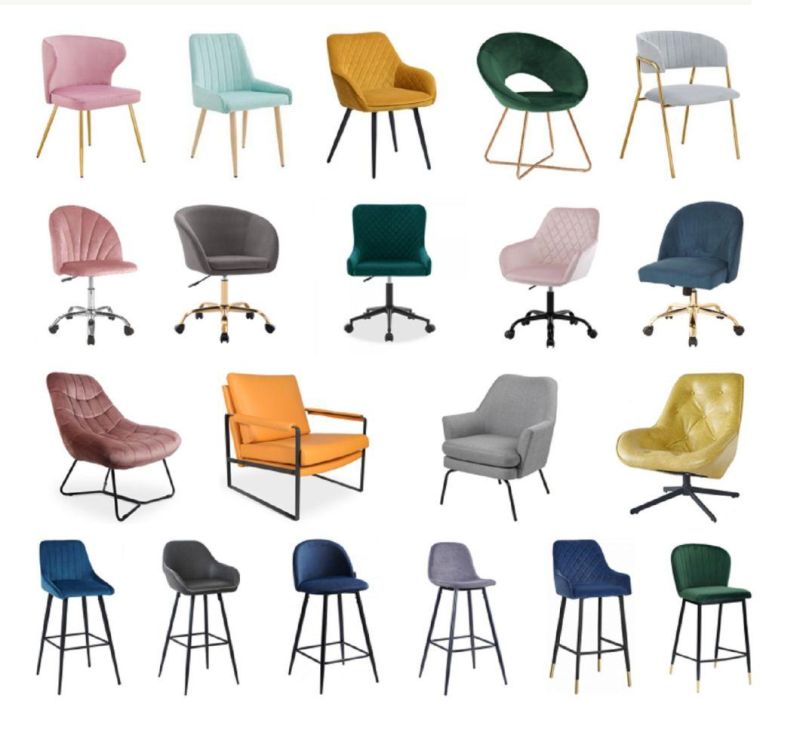 Wholesale Dining Room Chair Modern Luxury Furniture Button Tufted Fabric Velvet Stainless Steel Dining Chair