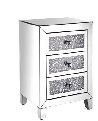 Modern Crystal Diamond End Table Mirrored Silver Nightstand