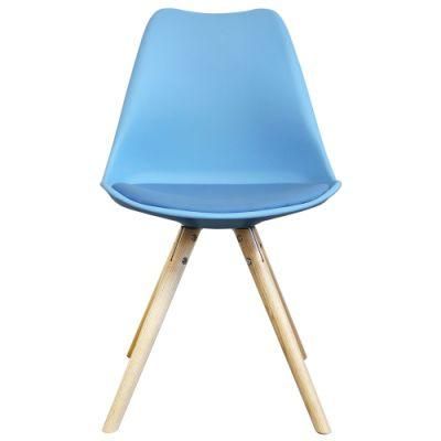Modern Hot Sell PU Leather Seat Tulip Plastic Cafe Dining Chair with Wood Legs