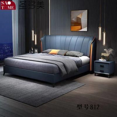 Bedroom Bed Set Furniture Sapphire Blue W/Orange Leather Double Queen Bed