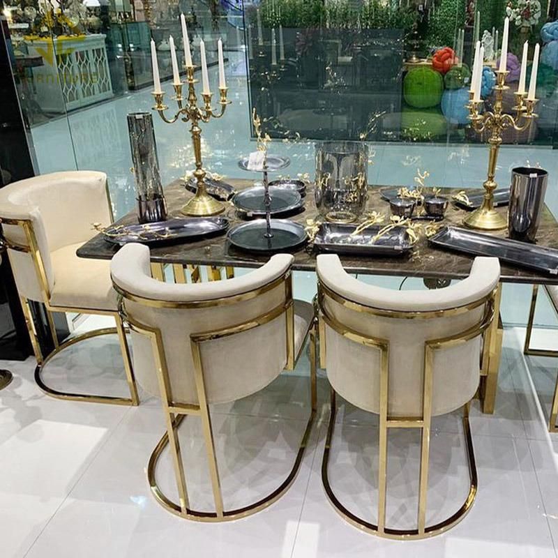 Marble Top Banquet Table Stainless Steel Leg Dining Room Table Sets for Wedding