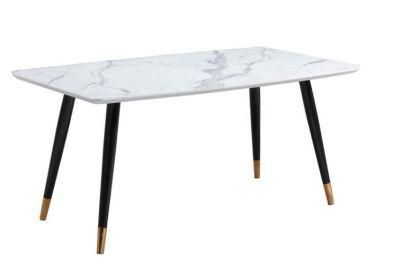 Wholesale Modern Home Living Room White Tempered Glass Marble Top Dining Stainless Steel Table