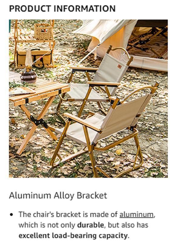 Outdoor Glamping Furniture Portable Wood Grain Aluminum Folding Camping Chair with Beech Armrest