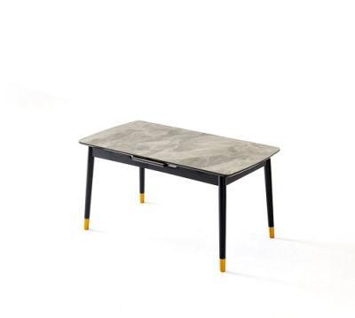 Home Furniture Grey Marble Dining Table with Solid Wood Legs