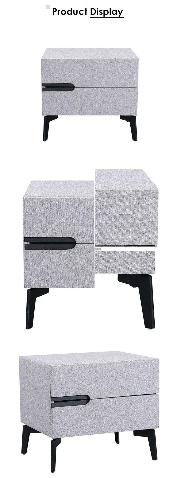 Bedroom Furniture Modern Minimalist Style Grey Artificial Leather Nightstands