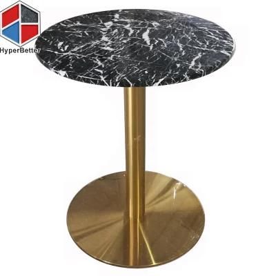 Wholesale Black Nero Marquina Round Marble Table Top Gold Stainless Steel Base