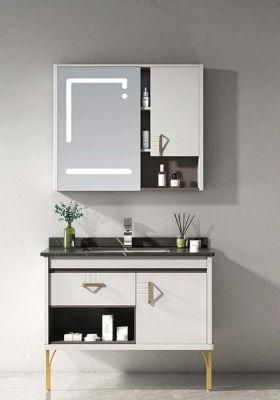 2022 Modern Luxury PVC Bathroom Cabinet with Mirror Cabinet with LED Lamp