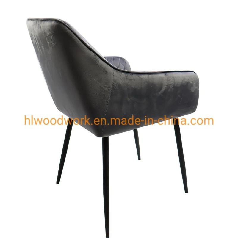 Hotel Furniture Modern PU Leather Upholstered Dining Room Furniture Chair Black Metal Legs Restaurant Luxury Dining Chair for Restaurant Dining Chair