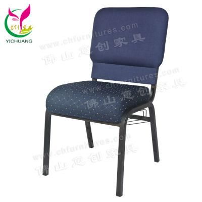 Yc-G36-04 High Quality Stacking Blue Fabric Cushion Iron Church Chair with Bookshelf