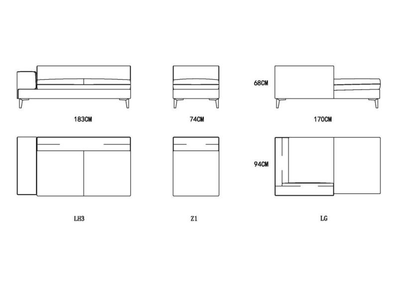 Modern Design Home Furniture Living Room L Shape Sectional Fabric Corner Sofa E1865-1