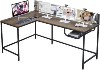 Quick Lock Frame L Shaped Computer Desk with Baffle, Industrial Style Corner Office Desk