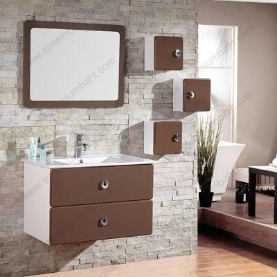 800mm Width Two Drawer Modern Wall Mounted Ceramic Basin PVC Waterproof Bathroom Cabinet Furniture