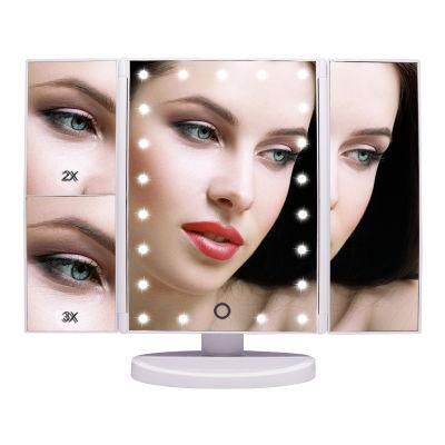Top-Rank Selling Trifold LED Makeup Dimmable Brightness Furniture Mirror 2X 3X Magnifying Mirror