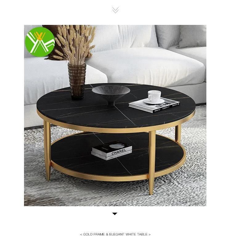 Yuhai Hot Sale Design Modern Furniture Living Room Table Basse Tempered Round Plate Rockgold Coffee Tables