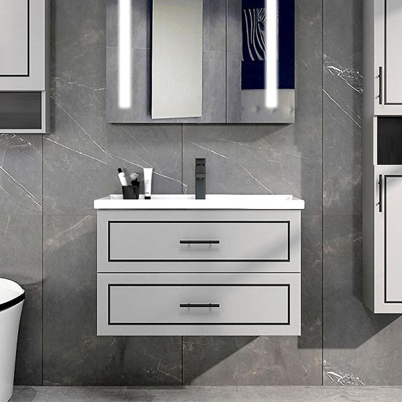 24" Gray Modern Floating Bathroom Vanity Single Ceramic Sink with Drawers