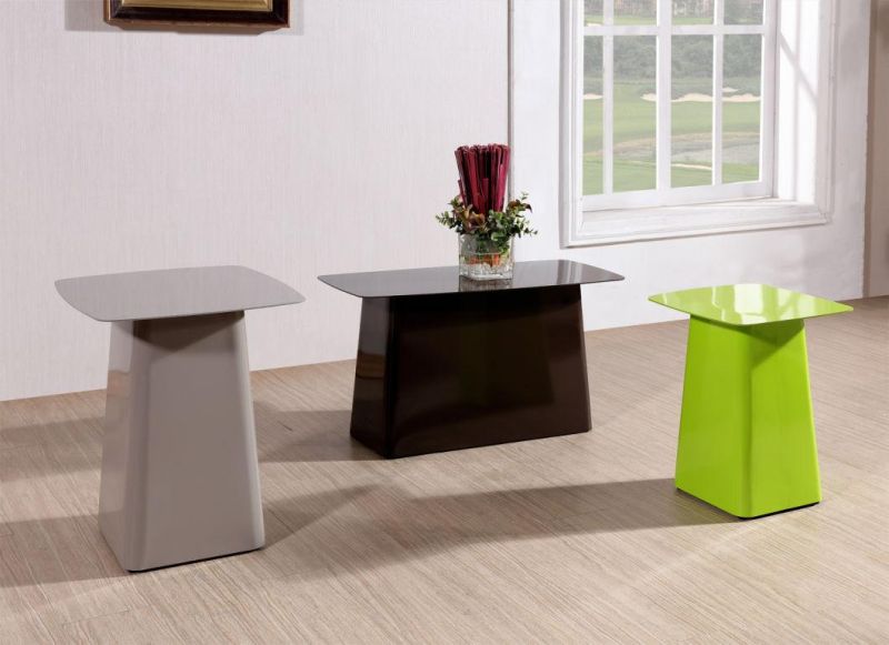 New Design Square Steel Coffee Tables with Two Layers Tempered Glass & Veneer Top Home Furniture
