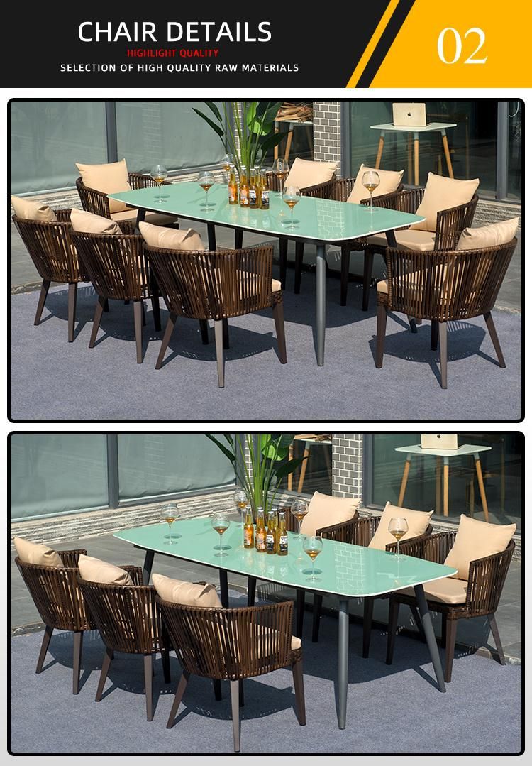 Modern Outdoor Garden Terrace Glass/Rattan Woven Sofa Furniture