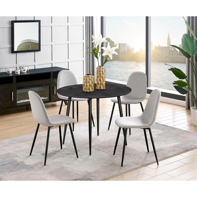 Modern MDF Top Ash Veneer Metal Legs Black Round Small Dining Dinner Table for Room Restaurant Kitchen Use