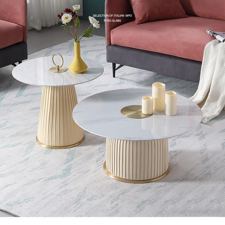 Hotel Furniture PU Leather Grey Marble Rock Beam Coffee Table