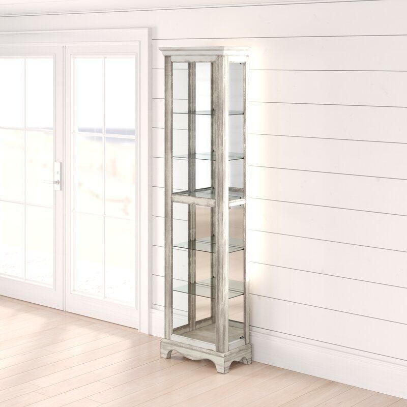 Unique Design Antique White Finish Accent Tall Cabinet Living Room Furniture with Glass Shelf