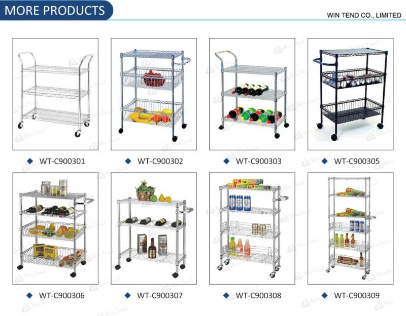 Adjustable 4 Tiers Kitchen Cart Wire Basket Shelf Food Service Trolley