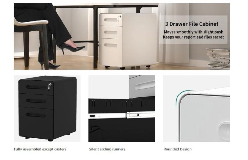 Modern Simple and Practical Office 3 Drawer Metal Arc Frame Mobile Cabinet