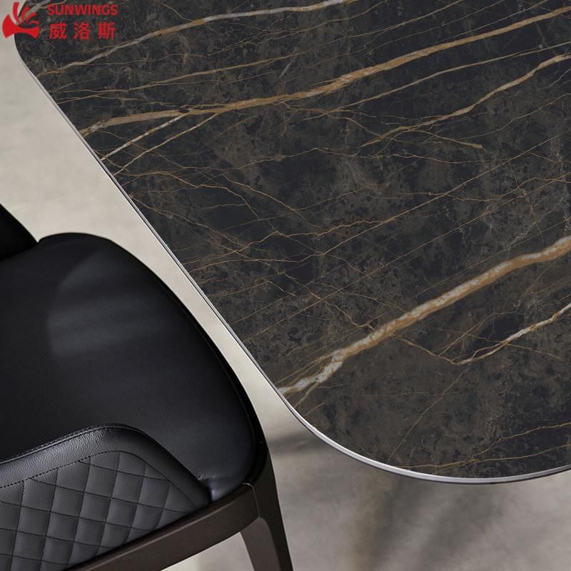 Light and Luxury Metal Frame Rock Plate Dining Table Furniture for Living Room