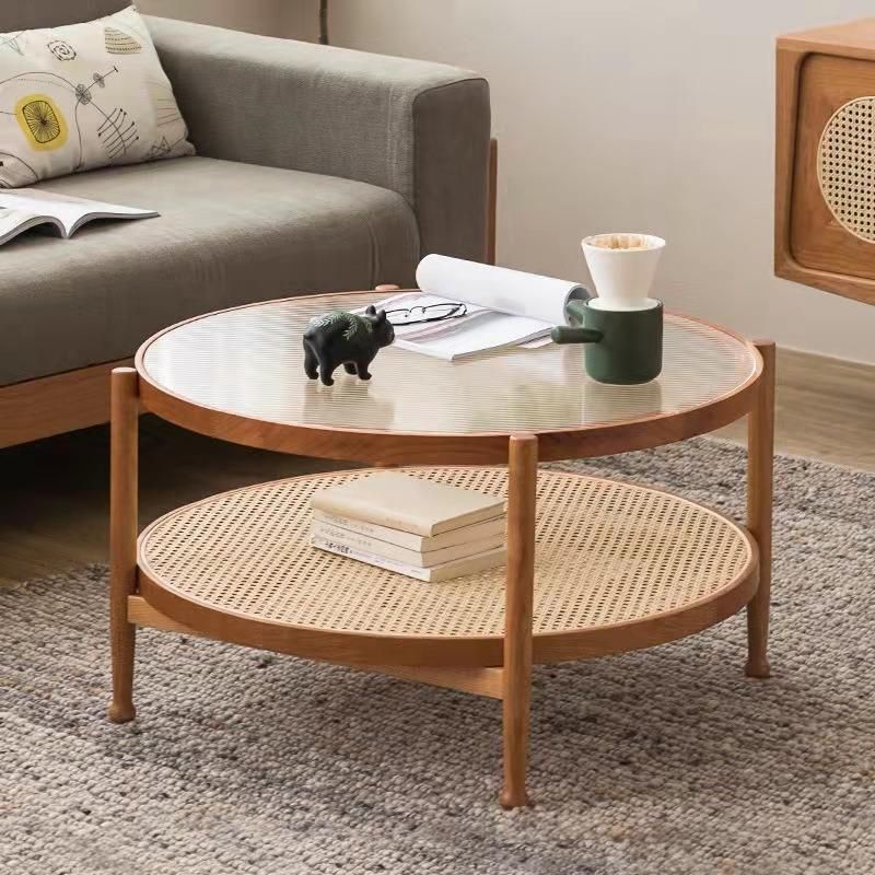 Modern Furniture Family Living Room with Storage of Solid Wood Glass Rattan Side Table