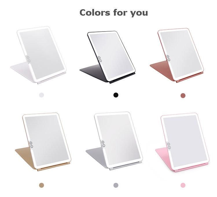 Super Slim Foldable LED Products USB Rechargeable LED Wholesale Lighted Makeup Mirror with Touch Sensor