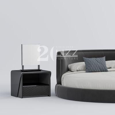 Unique Round Design Modern Simple Style Luxury Queen Size Senior Grey Velvet Fabric Bedroom Bed
