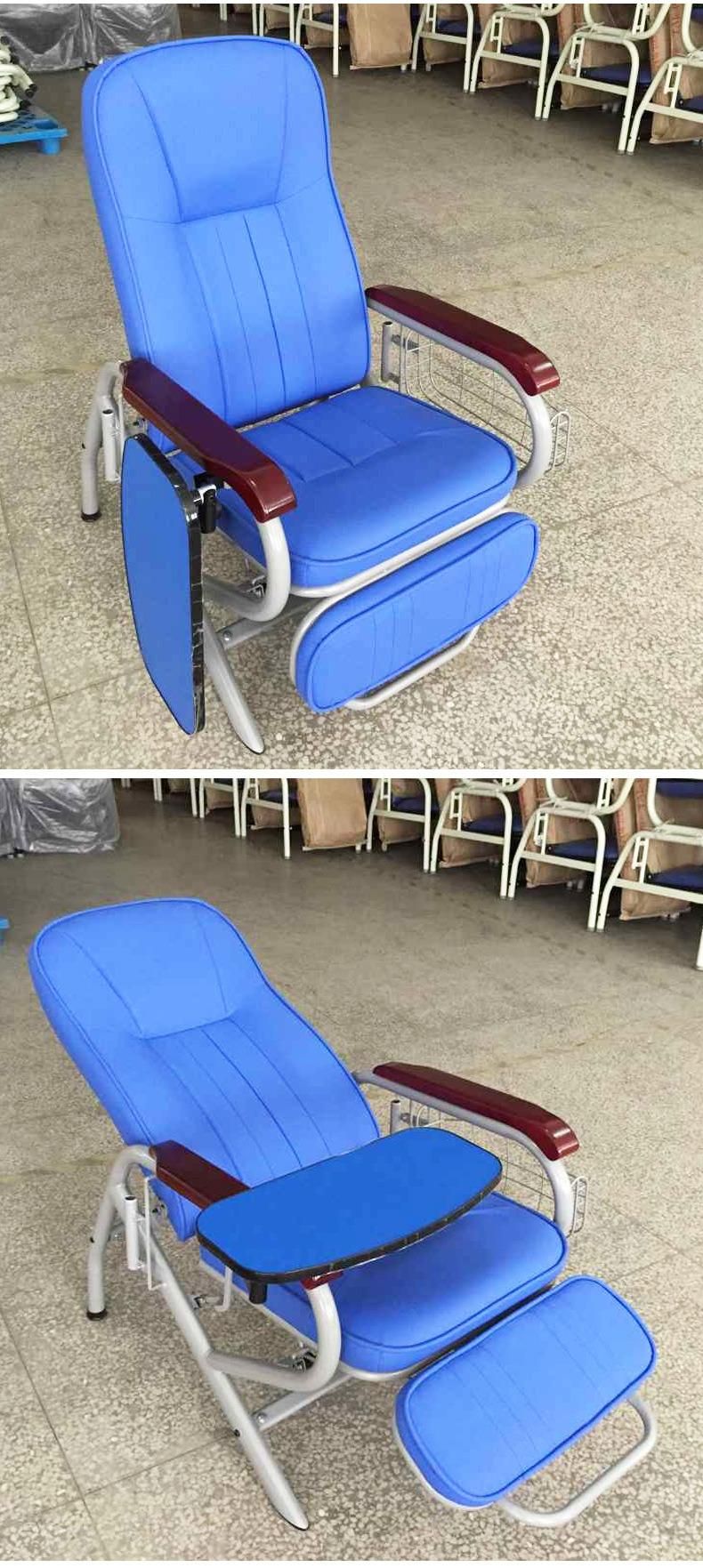 Hospital Furniture Steel Manual Transfusion Chair, Medical Infusion Chair with Armrest Dining Board IV Pole Price