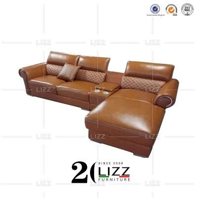 Modern L Shape Living Room Furniture Soft Genuine Leather Sofa Set
