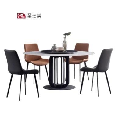Large Format Black Texture Porcelain Slab Dining Round Table